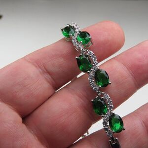 $350 14k Plated Lab Created Emerald & White Bracelet